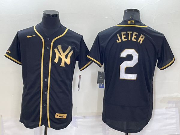 MLB New York Yankees #2 Derek Jeter Black/Gold Flex Elite Jersey