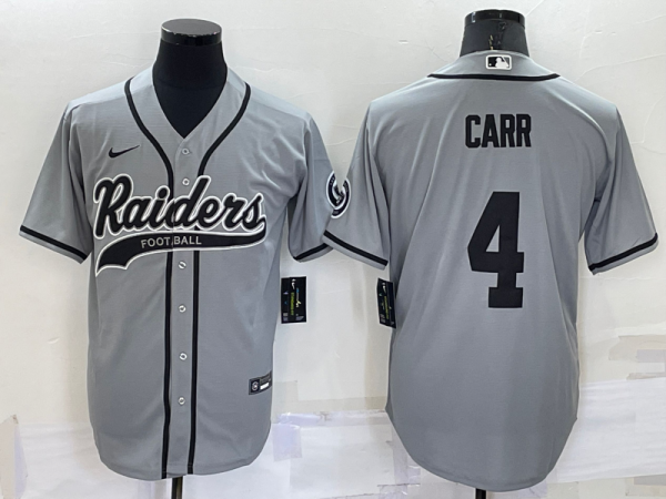 Men's Las Vegas Raiders #4 Derek Carr Grey Baseball Jersey