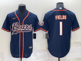 Men's Chicago Bears #1 Justin Fields Blue/Orange Baseball Nike Jersey