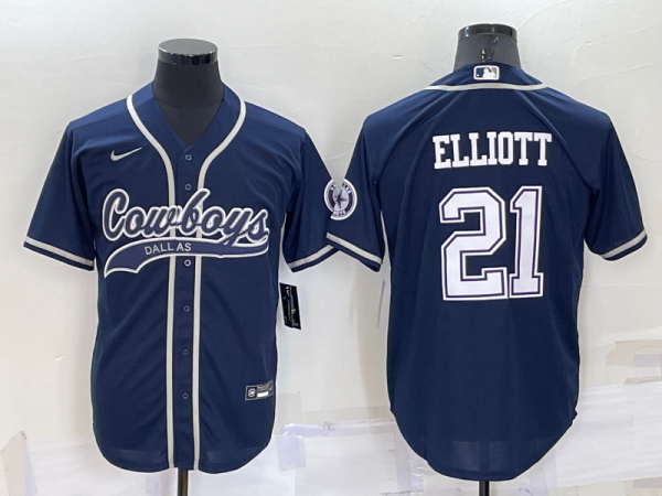 Men's Dallas Cowboys #21 Ezekiel Elliott Blue Baseball Nike Jersey