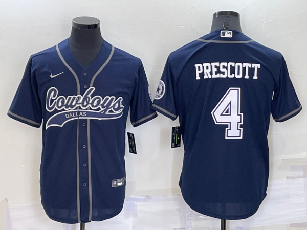 Men's Dallas Cowboys #4 Dak Prescott Blue Baseball Nike Jersey