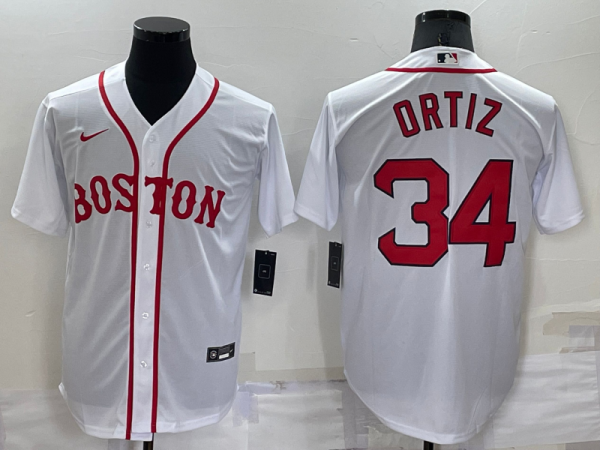 MLB Boston Red Sox #34 David Ortizi White Blue Game Nike Jersey