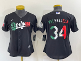 Women MLB Los Angeles Dodgers #34 Toro Valenzuela Mexico Black Jersey