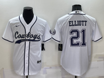 Men's Dallas Cowboys #21 Ezekiel Elliott White Baseball Nike Jersey