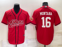 MLB San Francisco 49ers #16 Montana Red Baseball Nike Jersey