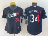 Women MLB Los Angeles Dodgers #34 Toro Valenzuela Mexico Black Jersey