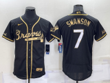 Men's Atlanta Braves #7 Dansby Swanson Black Golden Championship Jersey