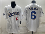 MLB Los Angeles Dodgers #6 Turner White Gold Championship Game Jersey