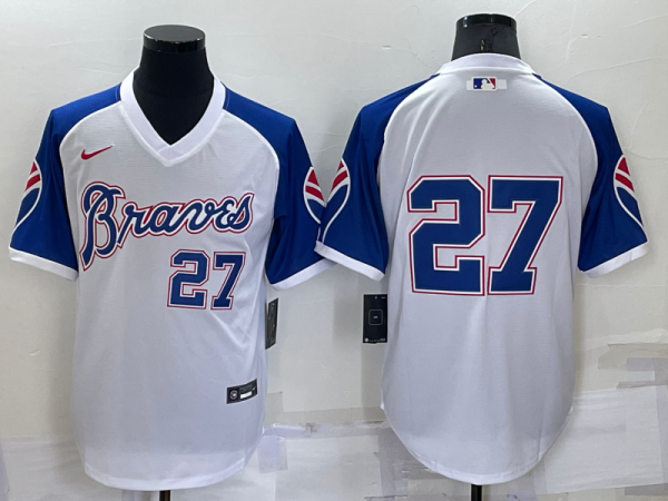 MLB Atlanta Braves #27 Austin Riley White Throwback Jersey