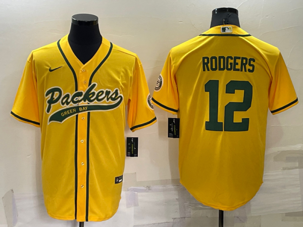 Men's Green Bay Packers #12 Aaron Rodgers Yellow Baseball Nike Jersey