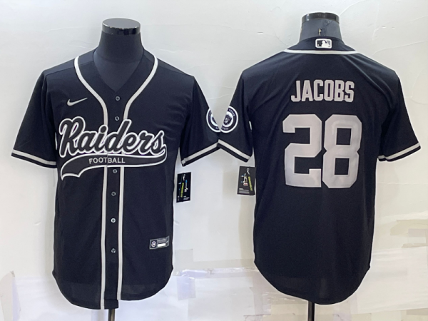 Men's Las Vegas Raiders #28 Josh Jacobs Black Baseball Jersey