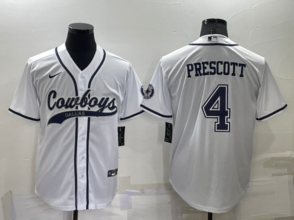 Men's Dallas Cowboys #4 Dak Prescott White Baseball Nike Jersey