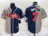 MLB Atlanta Braves #7 Dansby Swanson Gray Navy Two Tone Split Jersey