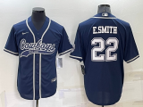 Men's Dallas Cowboys #22 E.Smith Blue Baseball Nike Jersey