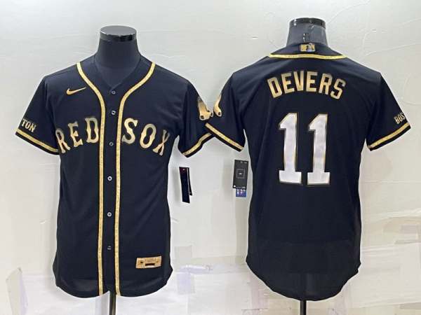 MLB Boston Red Sox #11 Devers Black/Gold Flex Elite Jersey