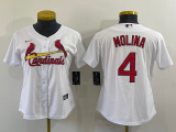 Women MLB Cardinals #4 Yadier Molina White Game Nike Jersey