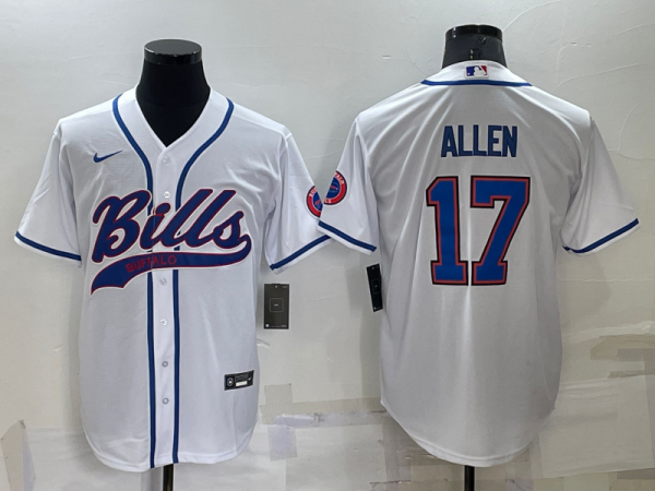 Men's Buffalo Bills #17 Josh Allen White Baseball Nike Jersey