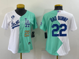 Women MLB Los Angeles Dodgers #22 Bad Bunny White/Green 2022 All-Star Jersey