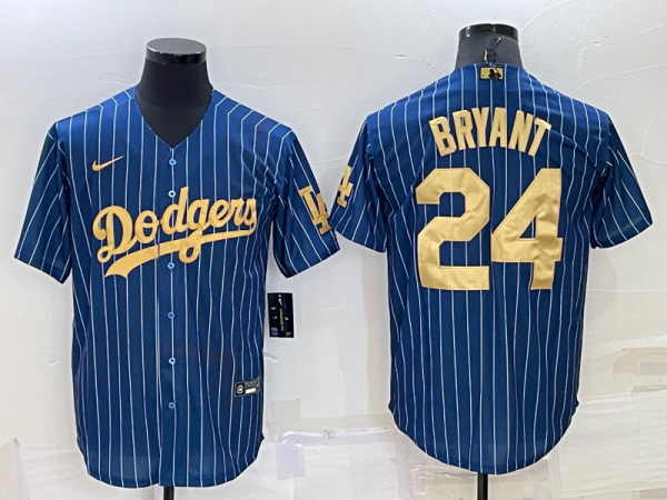 MLB Los Angeles Dodgers #24 Kobe Bryant Navy Gold Jersey