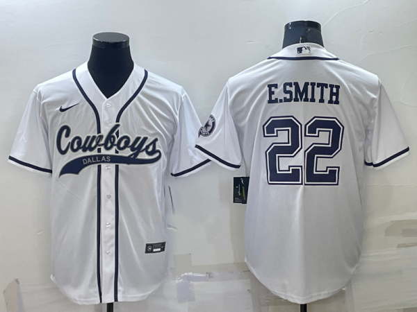 Men's Dallas Cowboys #22 E.Smith White Baseball Nike Jersey