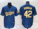 MLB Los Angeles Dodgers #42 Jackie Robinson Navy Gold Jersey