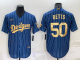 MLB Los Angeles Dodgers #50 Mookie Betts Navy Gold Jersey
