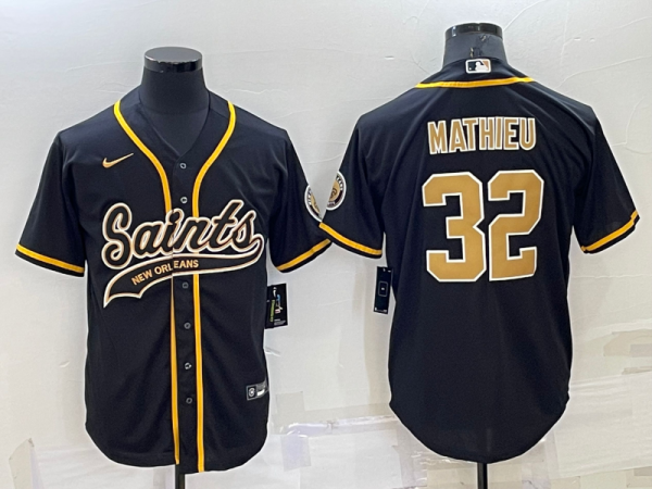 Men's New Orleans Saints #32 Tyrann Mathieu Black Baseball Nike Jersey