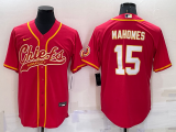 Men's Kansas City Chiefs #15 Patrick Mahomes Red Baseball Nike Jersey