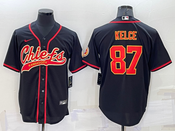 Men's Kansas City Chiefs #87 Travis Kelce Black Baseball Nike Jersey