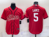 Men's San Francisco 49ers #5 Trey Lance Red Baseball Jersey