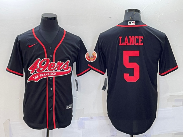 Men's San Francisco 49ers #5 Trey Lance Black Baseball Jersey