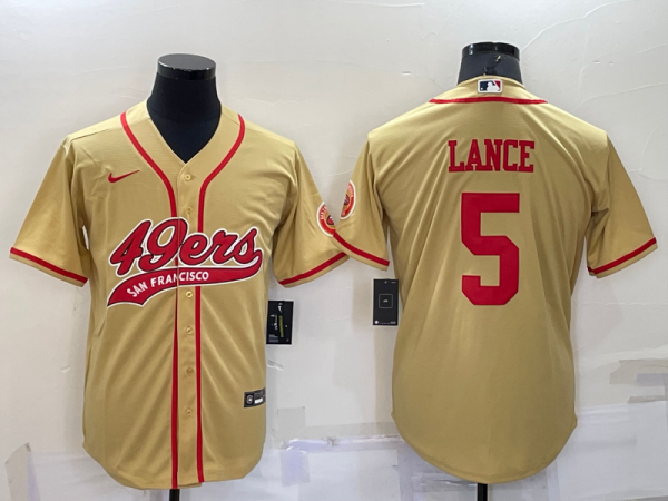 Men's San Francisco 49ers #5 Trey Lance Gold Baseball Jersey