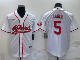 Men's San Francisco 49ers #5 Trey Lance White Baseball Jersey