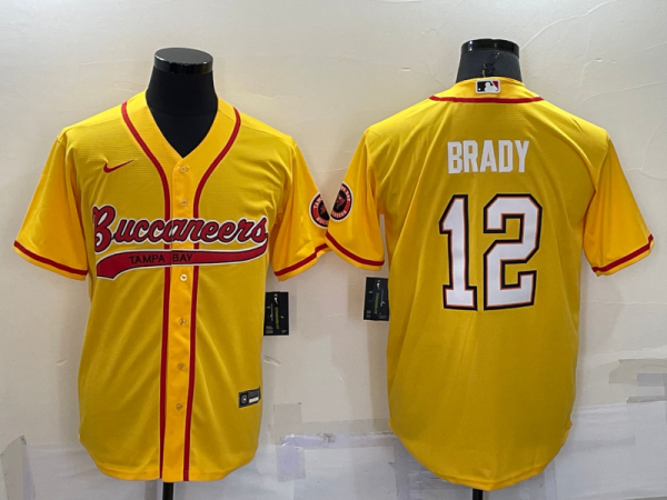 Men's Tampa Bay Buccaneers #12 Tom Brady Yellow Baseball Nike Jersey