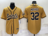 Men's New Orleans Saints #32 Tyrann Mathieu Gold Blank Baseball Nike Jersey