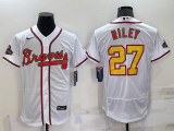 MLB Atlanta Braves #27 Austin Riley White Gold World Series Champions Flex Base  Elite Jersey