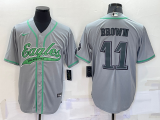 Men's Philadelphia Eagles #11 A. J. Brown Grey Baseball Nike Jersey