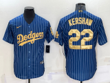 MLB Los Angeles Dodgers #22 Kershaw Navy Gold Jersey