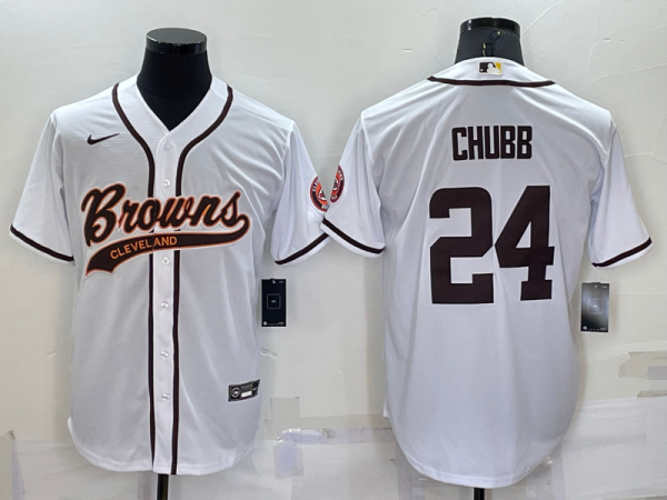 Men's Cleveland Browns #24 Nick Chubb White Baseball Nike Jersey