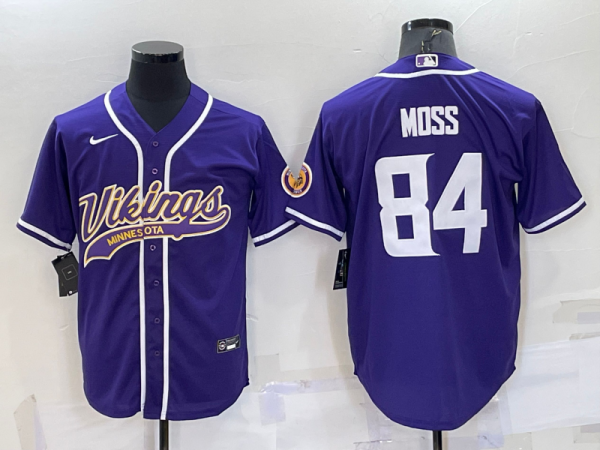 Men's Minnesota Vikings #84 Randy Moss Purple Baseball Nike Jersey