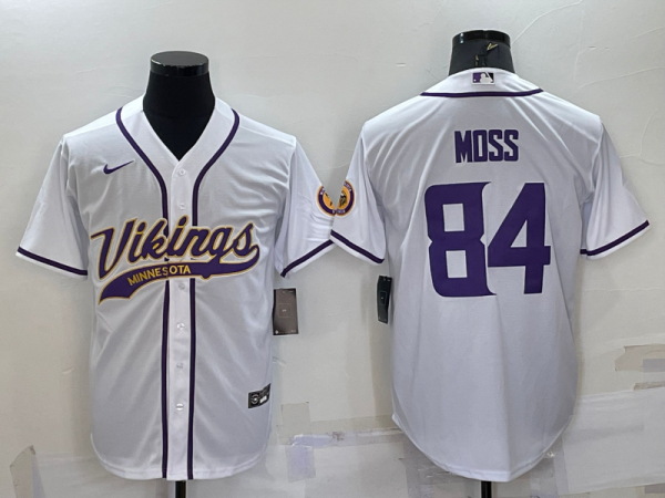 Men's Minnesota Vikings #84 Randy Moss White Baseball Nike Jersey