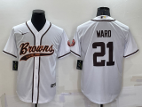 Men's Cleveland Browns #21 Ward White Baseball Nike Jersey