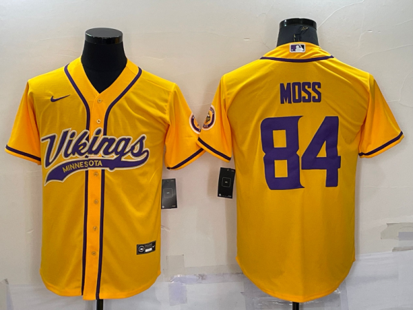 Men's Minnesota Vikings #84 Randy Moss Gold Baseball Nike Jersey