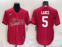 Men's San Francisco 49ers #5 Trey Lance Red Baseball Jersey