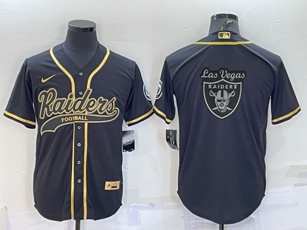 Men's Las Vegas Raiders Blank Black Gold With Patch Baseball Jersey