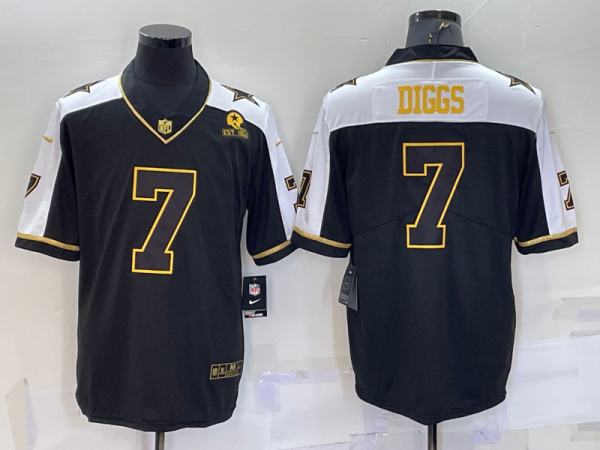 Men's Dallas Cowboys #7 Trevon Diggs Black Gold Thanksgiving With Patch Jersey