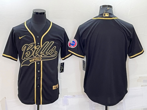 Men's Buffalo Bills Black Gold With Patch Baseball Jersey