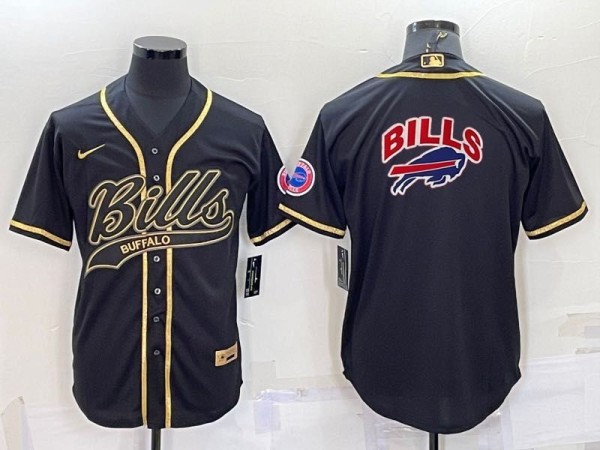 Men's Buffalo Bills Black Gold With Patch Baseball Jersey