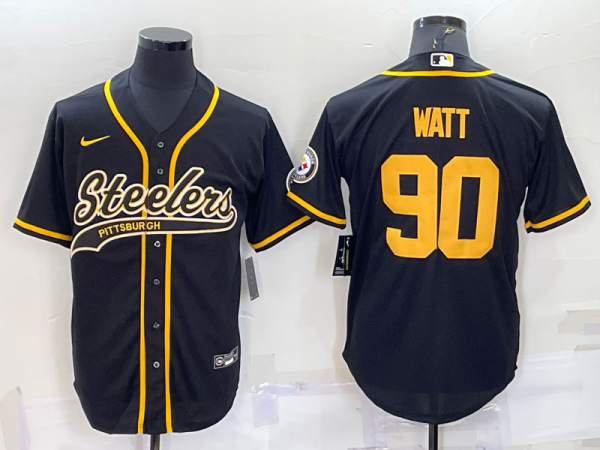 Men's Pittsburgh Steelers #90 T.J. Watt Black Baseball Jersey