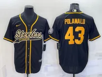 Men's Pittsburgh Steelers #43 Polamalu Black Baseball Jersey